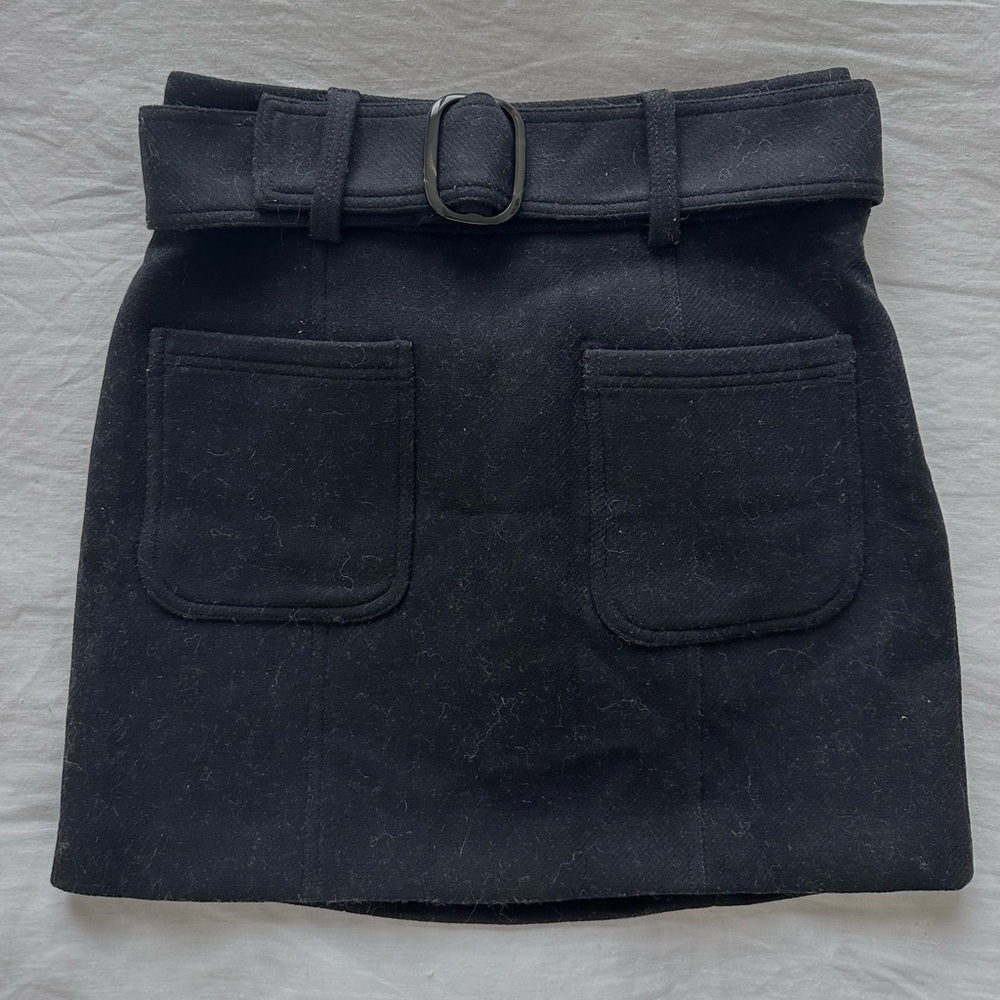 Sezane Black wool belted mini skirt - Size 36 EU